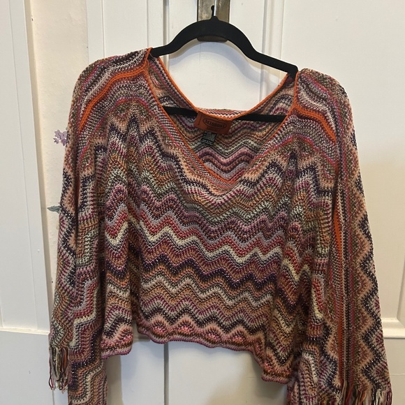 Missoni Multicolor Stripe Fringe Poncho One Size - Picture 1 of 7